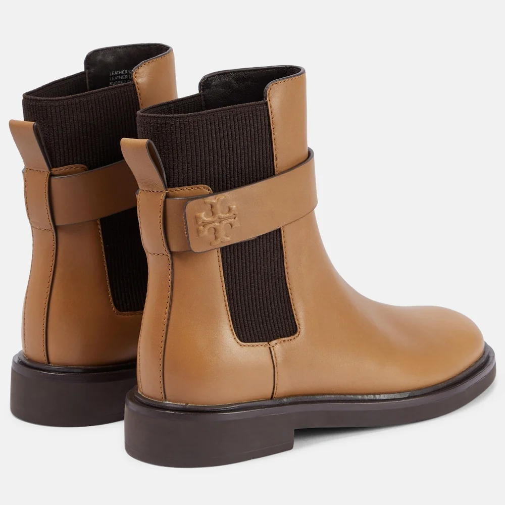 Tory Burch Embossed Leather Double T Chelsea Ankle Boots Size 7.5